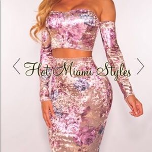 Champagne Velvet Floral Off Shoulder 2Piece Set✨